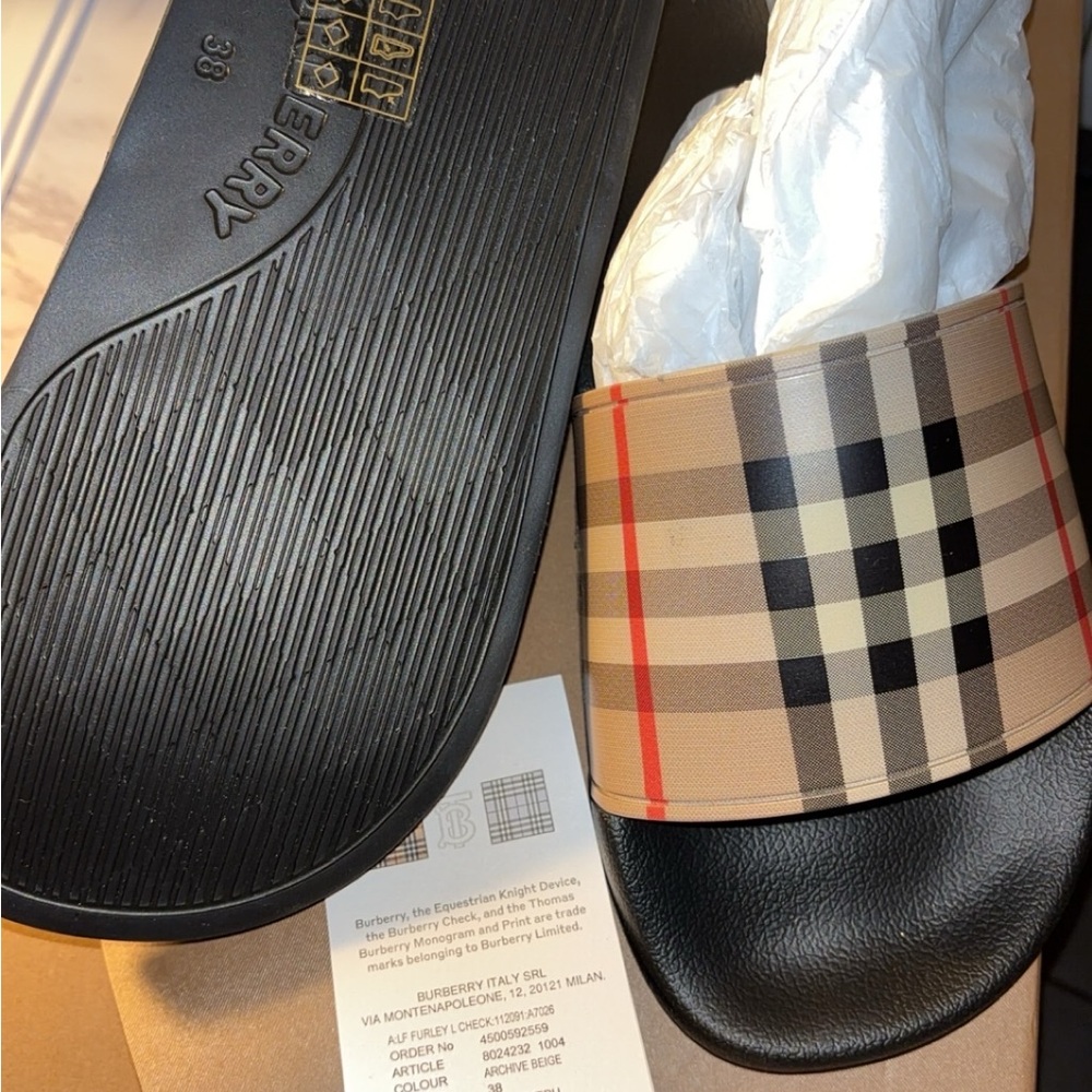 Burberry Men's Check Slide Sandals - Beige